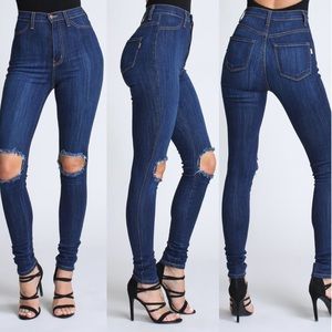 Super high rise dark wash skinny jeans
